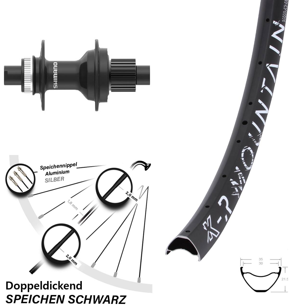 29 Zoll KX-R Mountain Shimano FH-MT410 Disc Hinterrad 12x142 Micro Spline