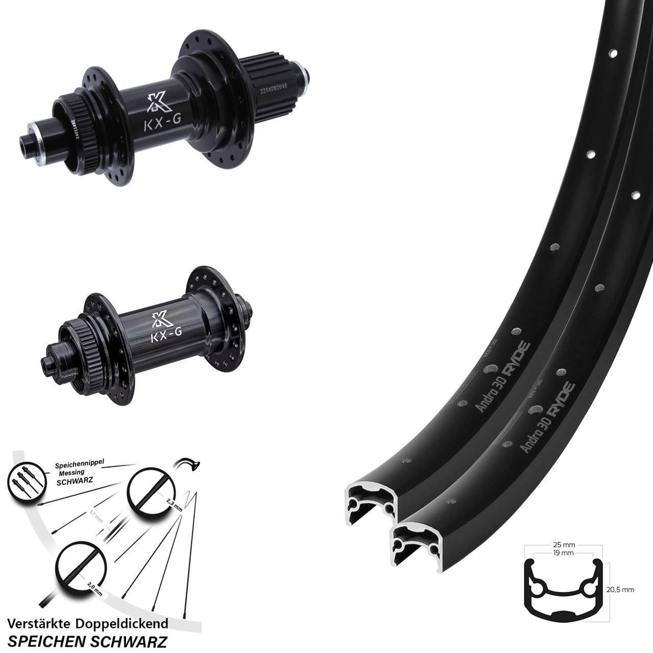 Laufradsatz Centerlock QR 28 Zoll Ryde Andra 30 KX-GS Heavy Duty Shimano Micro Spline