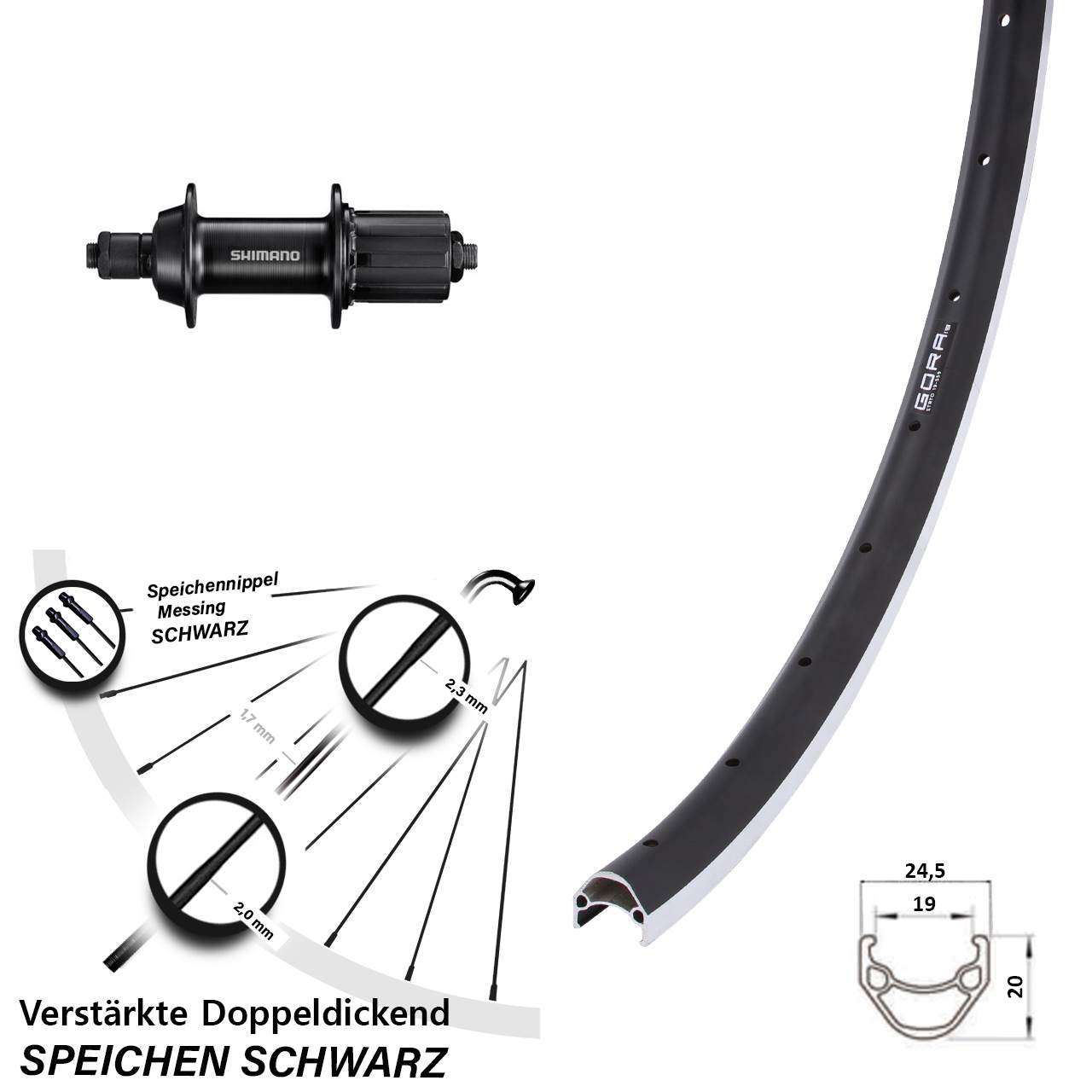 Gora 19 Hinterradnabe 26 Zoll Hinterrad QR 7 fach