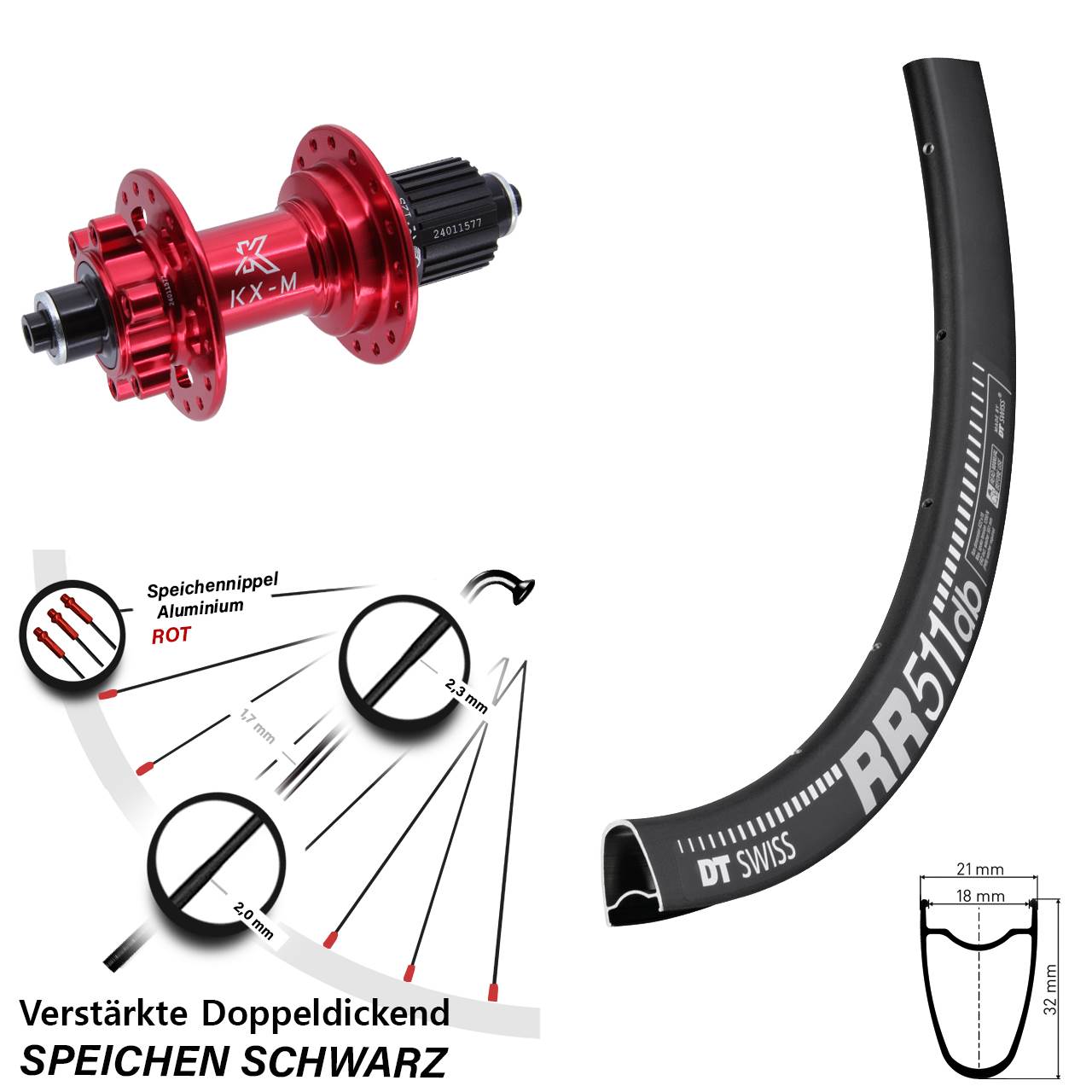 DT Swiss RR511 KX-M rot 28 Zoll Disc Laufrad für Schnellspanner Shimano Micro Spline