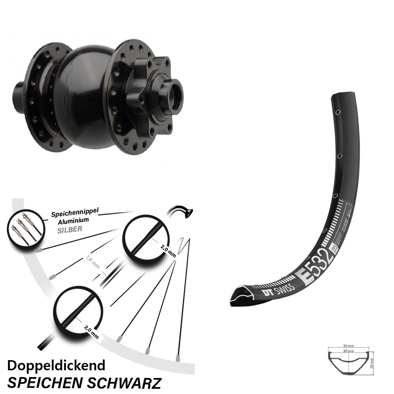 SON 28 DT Swiss E532 27,5 Zoll Disc Laufrad mit Nabendynamo 15x110 Boost