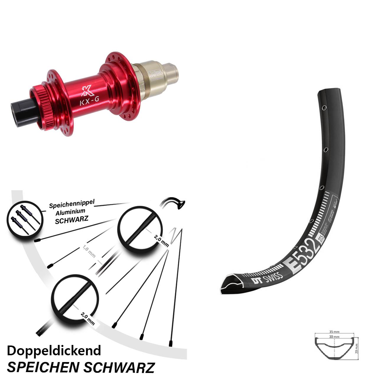 DT Swiss E 532 KX-G rot 29 Zoll Centerlock Hinterrad 12x142