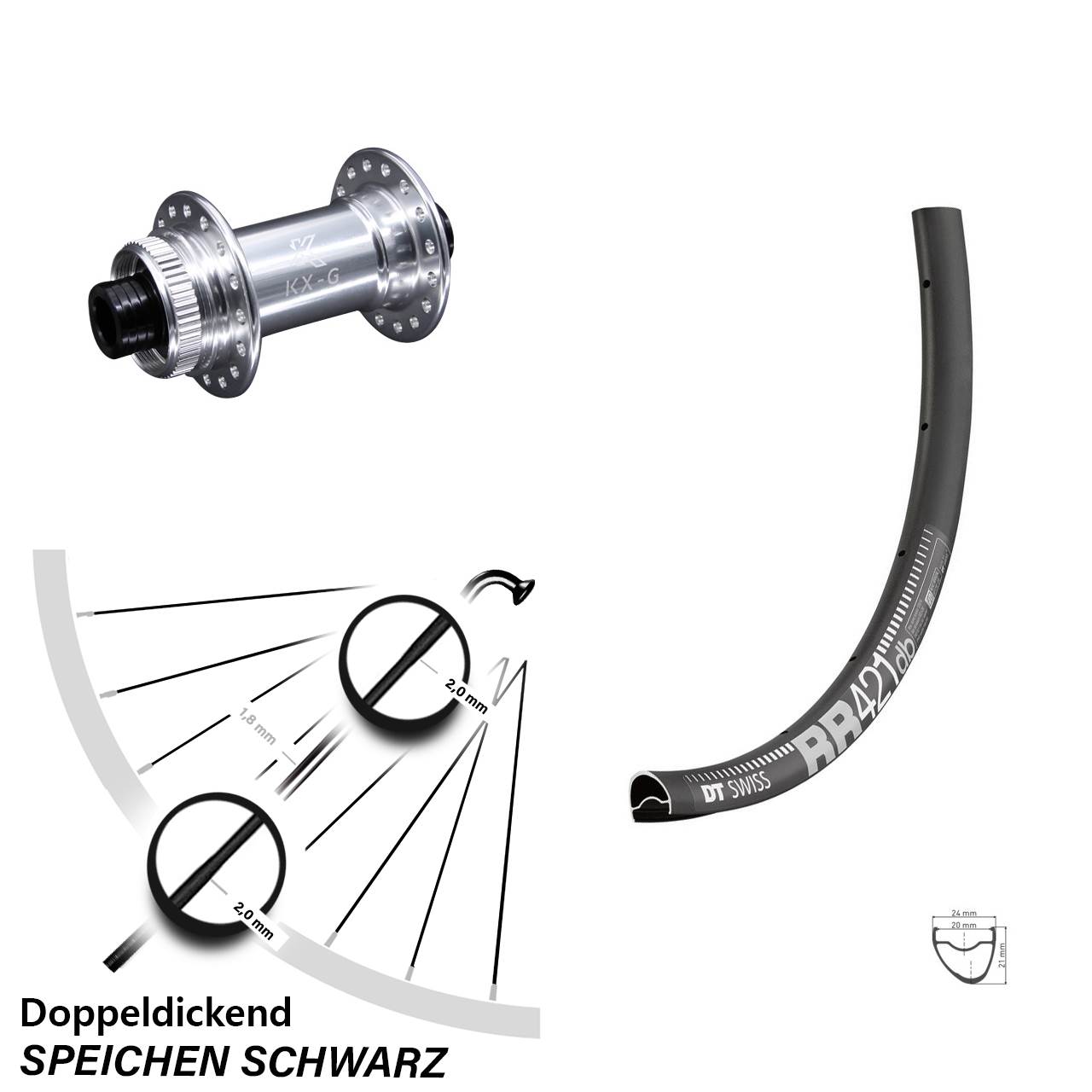28 Zoll Vorderrad KX-G silbern 12x100 mit DT Swiss RR 421 Disc Steckachse