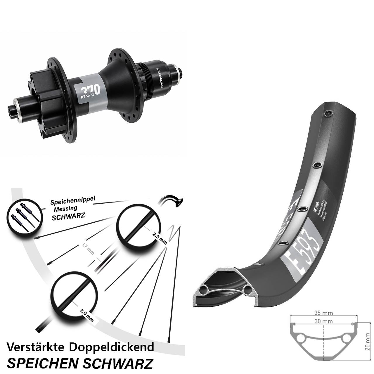 DT Swiss E593-370 29 Zoll Disc Laufrad QR Boost XD 11-12 fach