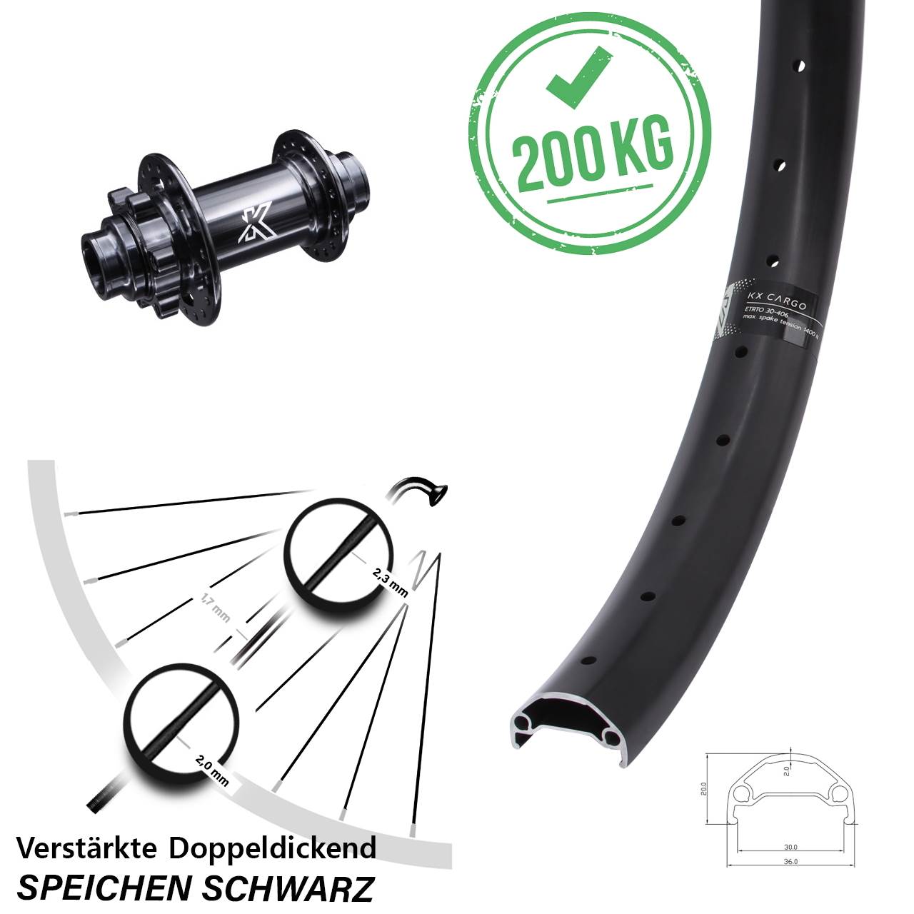 Disc Laufrad 20x110 (DH alt) 26 Zoll KX Cargo 6-loch Downhill