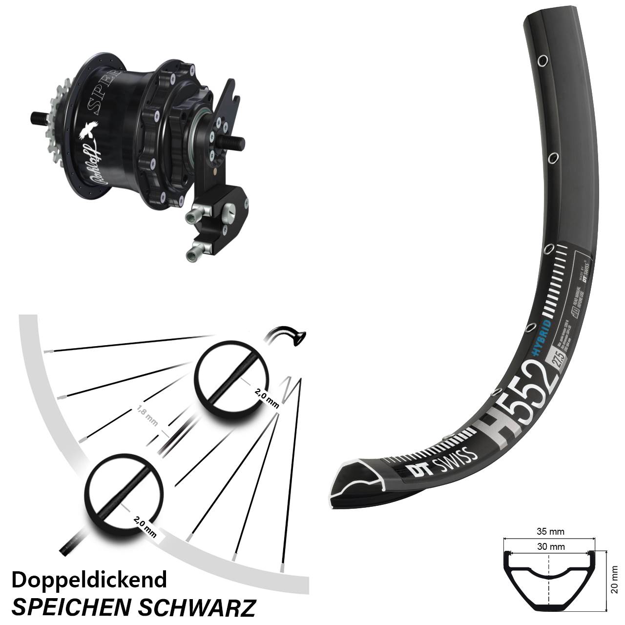 DT Swiss H 552 Rohloff Speedhub TS DB OEM2 Tandem 27,5 Zoll Disc Hinterrrad