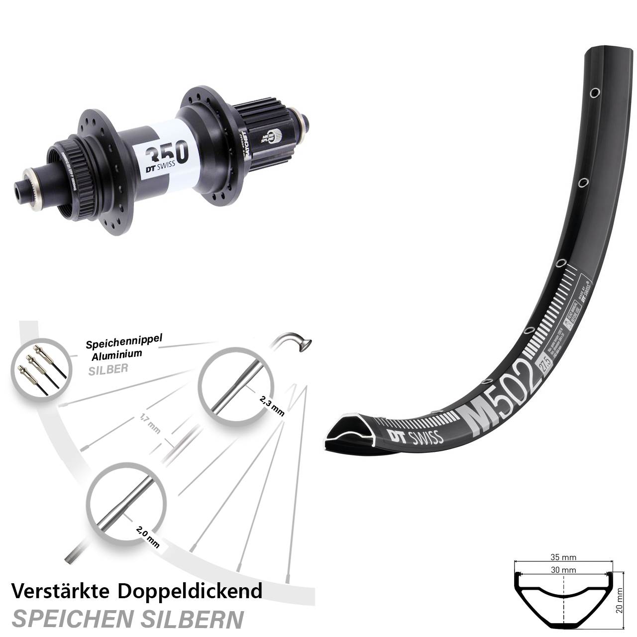 Hinterrad 29 Zoll DT Swiss M 502-350 Shimano Micro Spline für Schnellspanner