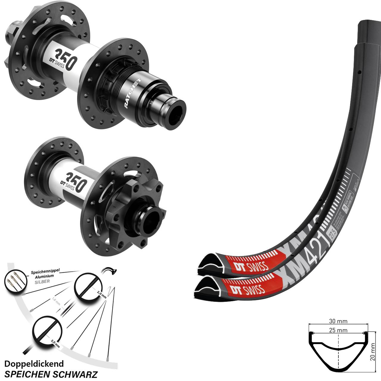 Laufradsatz 29 Zoll XM 421 DT Swiss 350 Boost 6-loch Sram XD 15x110 12x148