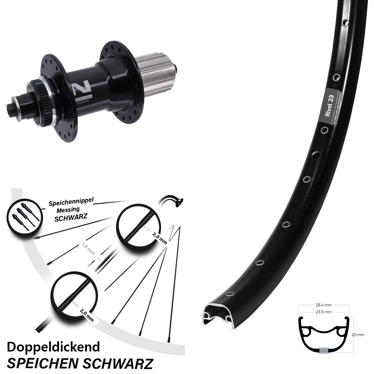 Ryde Rival 23 Novatec D042SB 27,5 Zoll Hinterrad Centerlock QR 8-12 fach HG