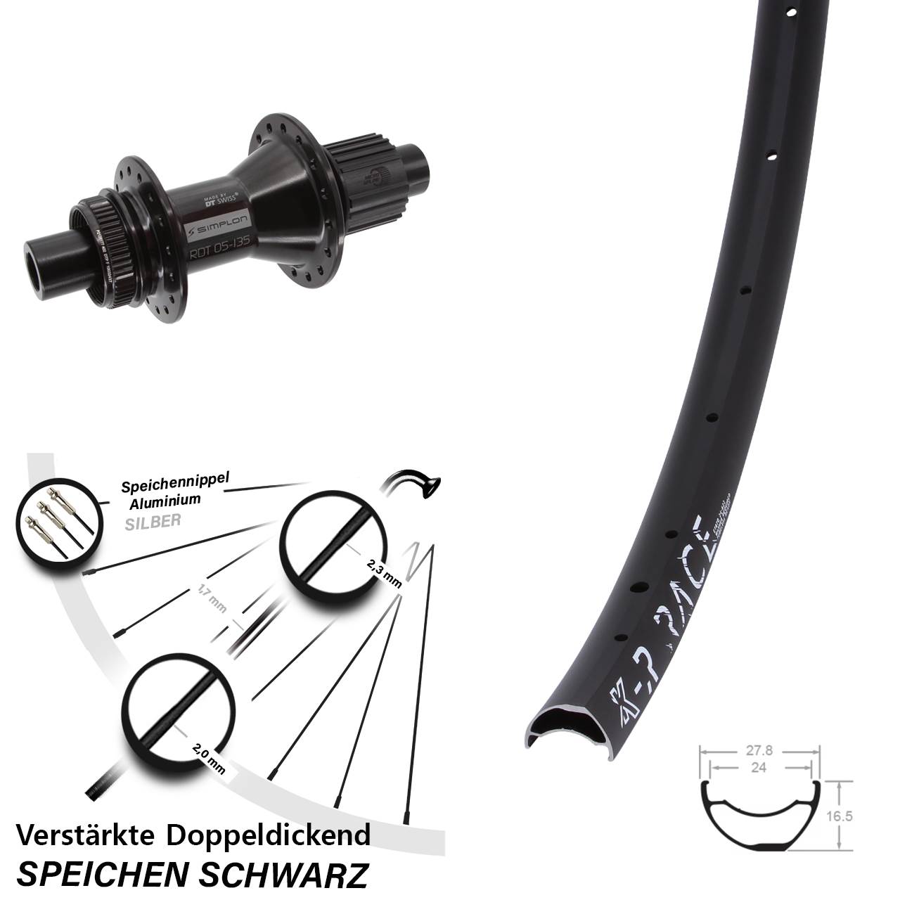 Disc Laufrad 28 Zoll KX-R Race DT Swiss 370 Hybrid Shimano Micro Spline 12x142