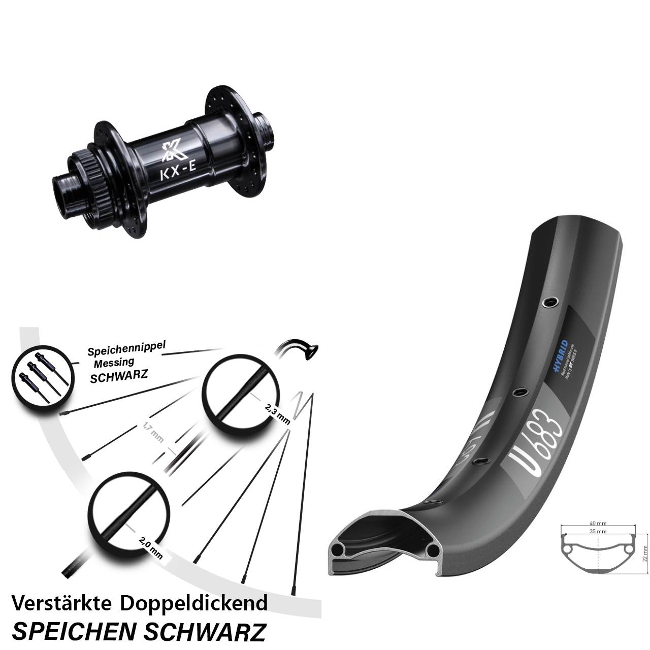 DT Swiss U 683 Disc E-Bike Vorderrad 27,5 Zoll KX-E Centerlock 15x100 mm Steckachse