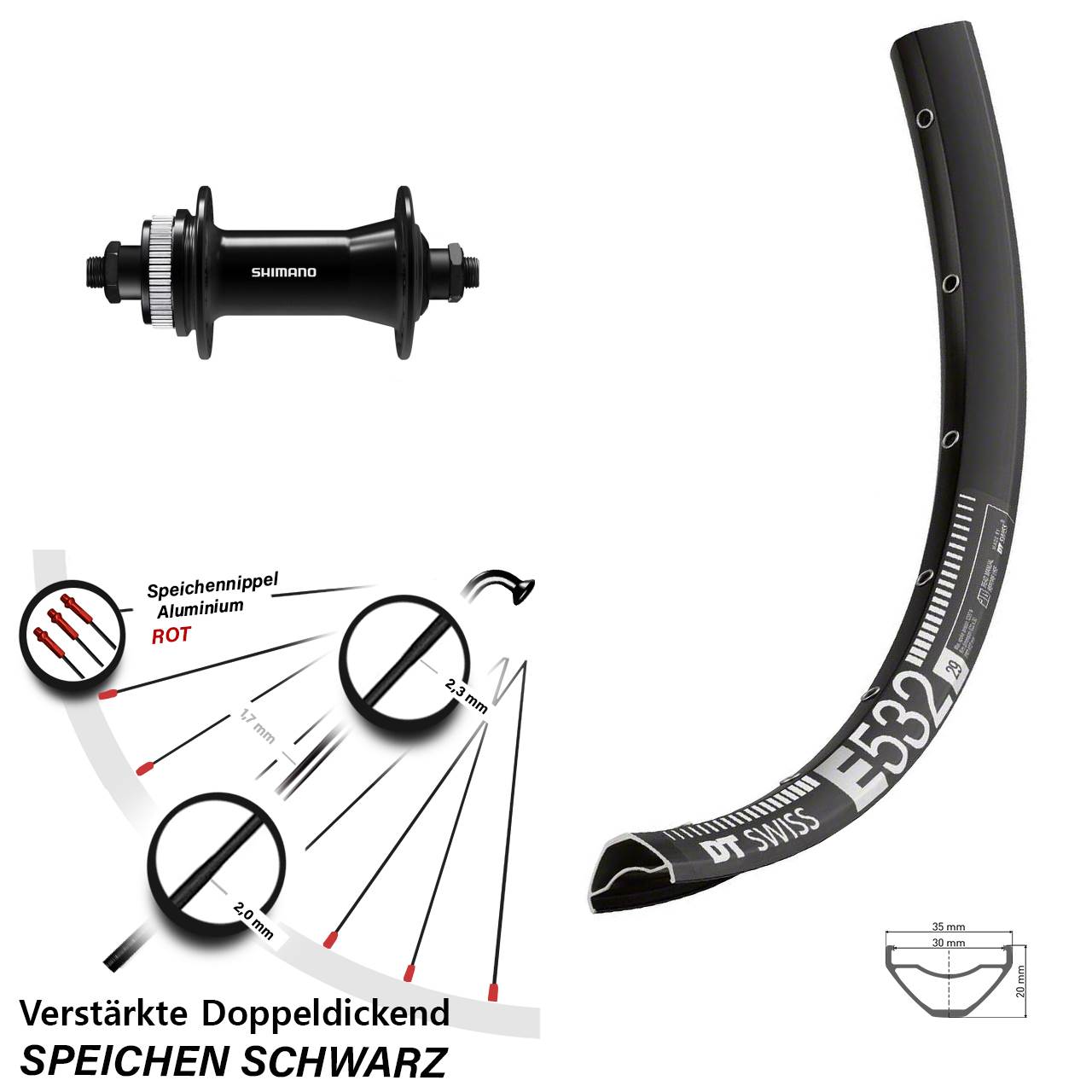 DT Swiss E 532 Shimano HB-QC400 29 Zoll Disc Laufrad für Schnellspanner