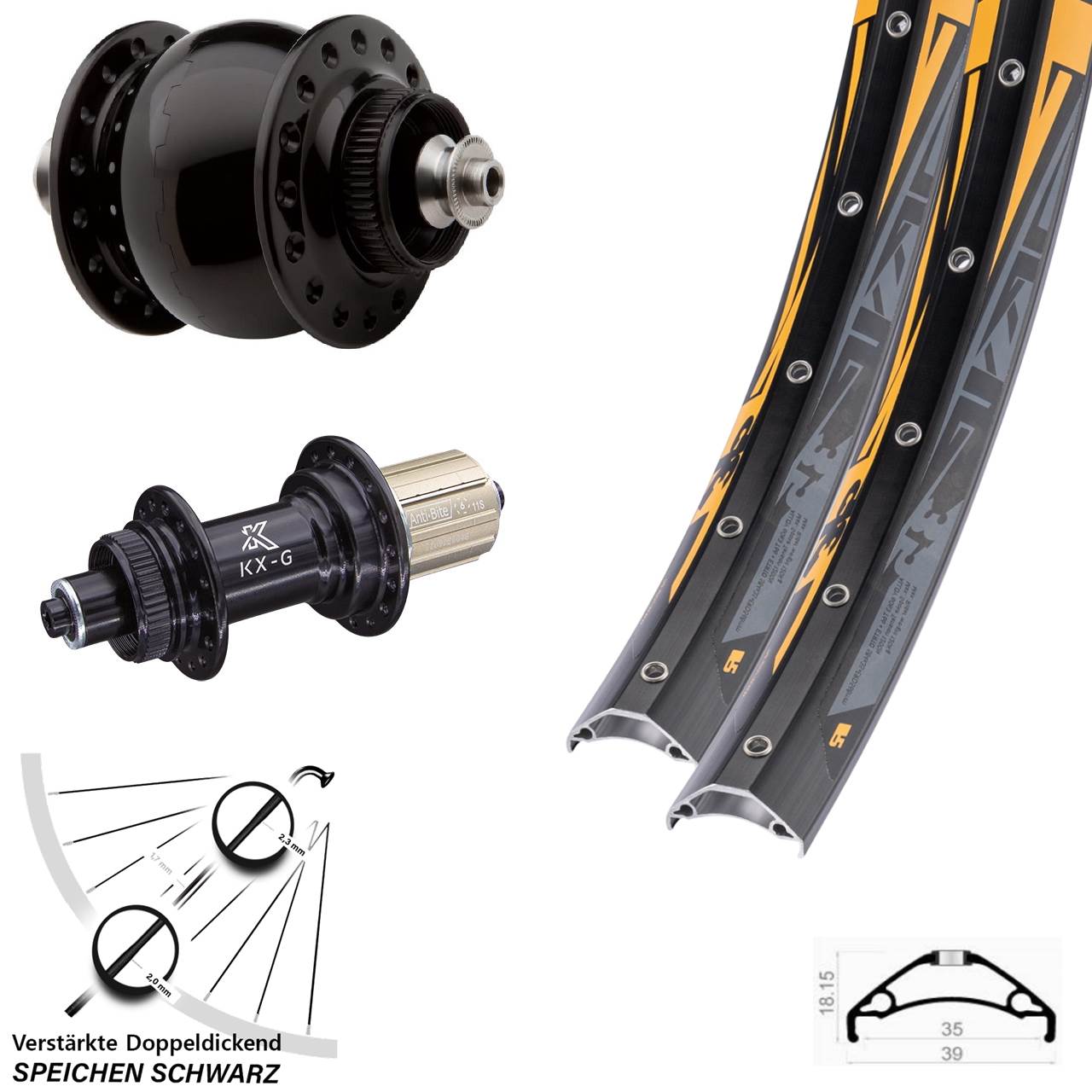 27,5 Zoll Rodi TRYP 35 KX-G SON 28 Laufradsatz Centerlock für Schnellspanner 8-12 fach