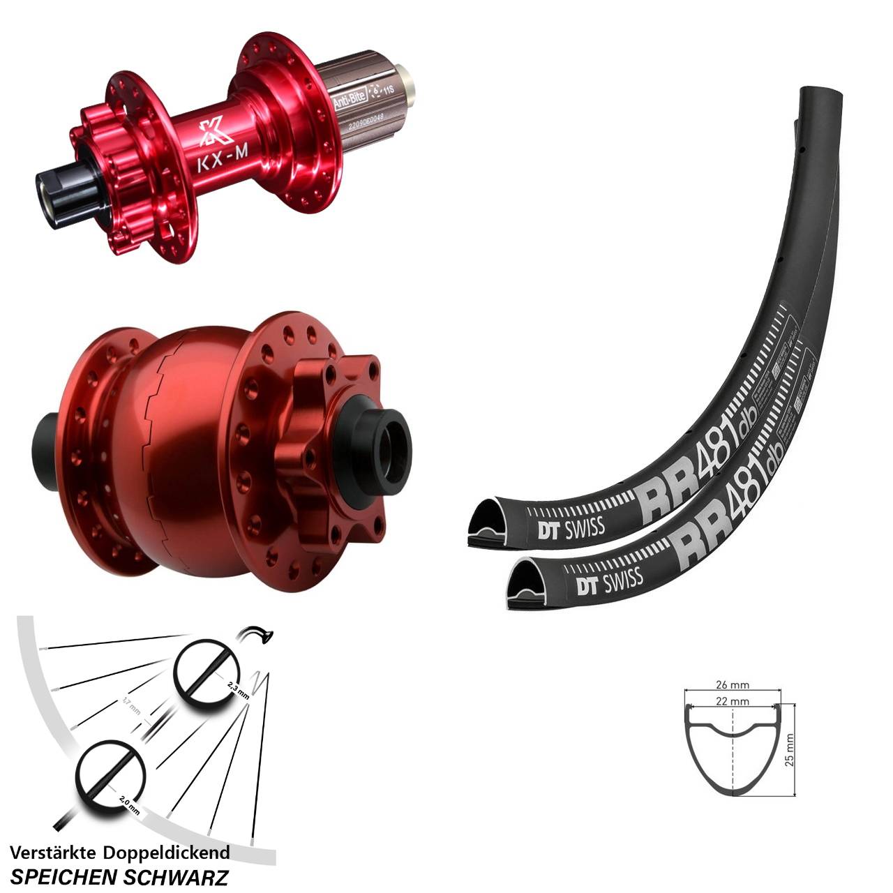 DT Swiss RR481 KX-M rot SON 28 Zoll Disc Laufradsatz 15x100 12x142 8-12 fach