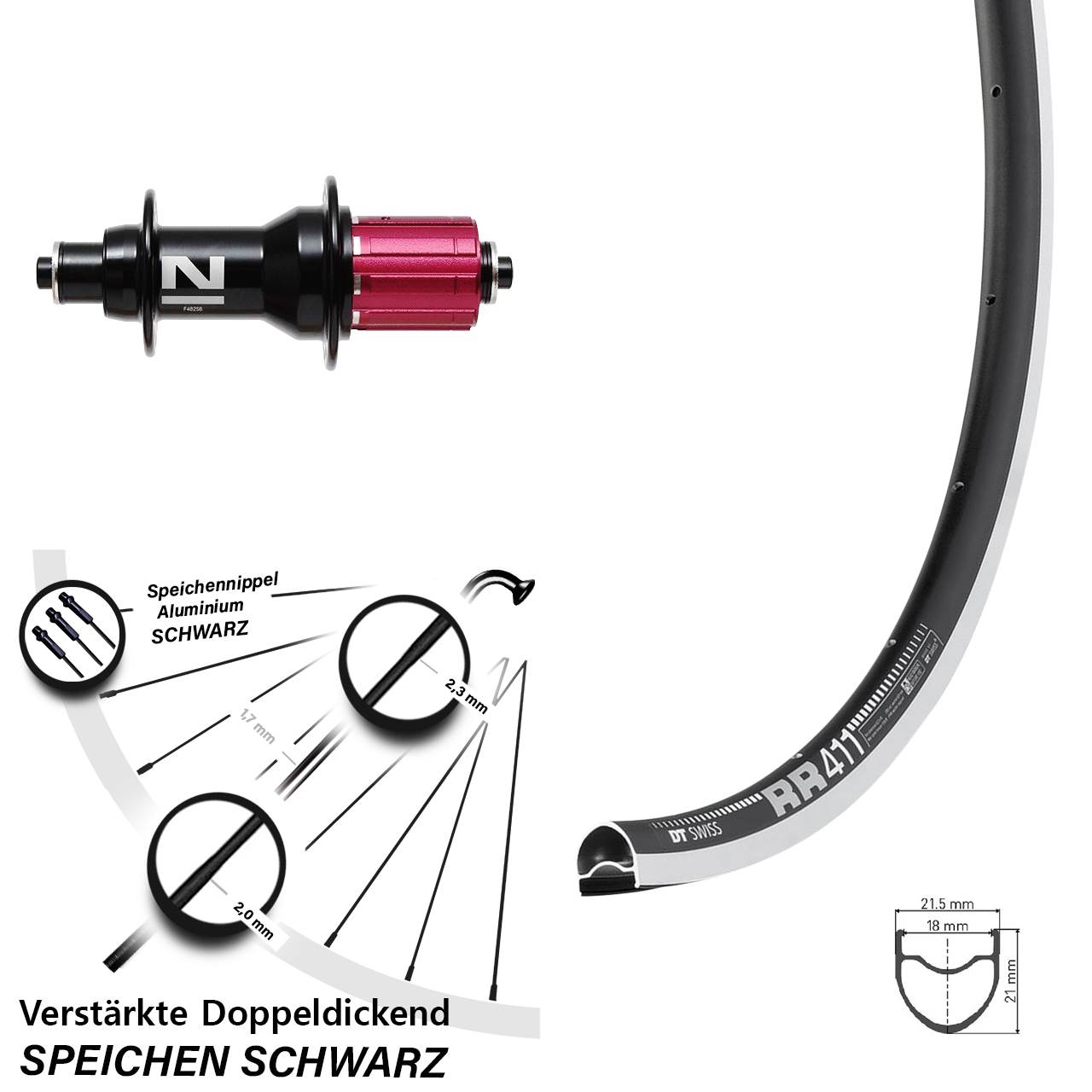 DT Swiss RR 411 Novatec F482SB 28 Zoll Hinterrad QR 8-12 fach