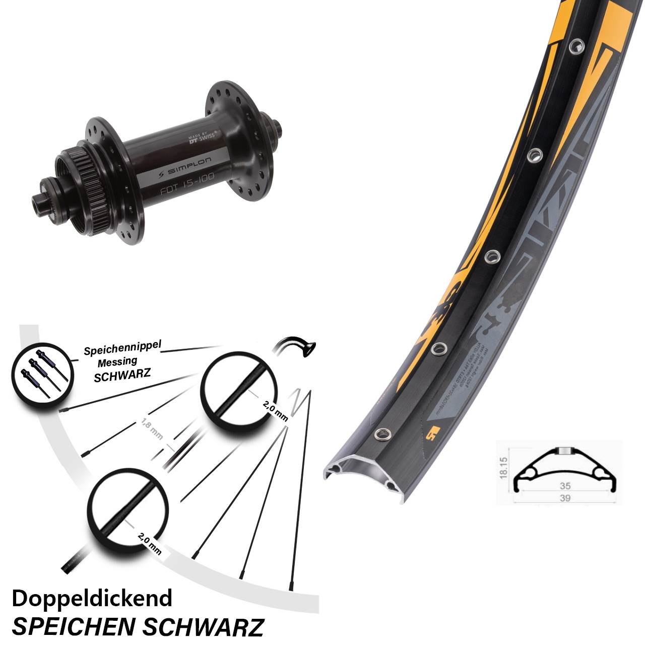 Disc Vorderrad QR 27,5 Zoll Rodi TRYP 35 DT Swiss 370