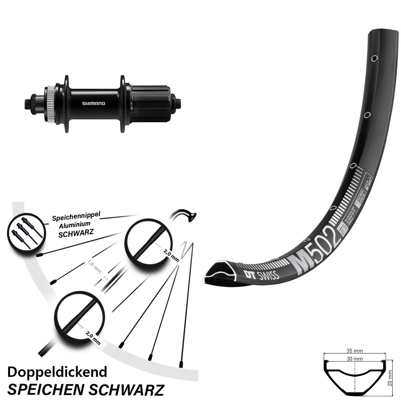 Hinterrad 27,5 Zoll DT Swiss M502 Shimano FH-QC400 5x135 Centerlock 8-11 fach HG