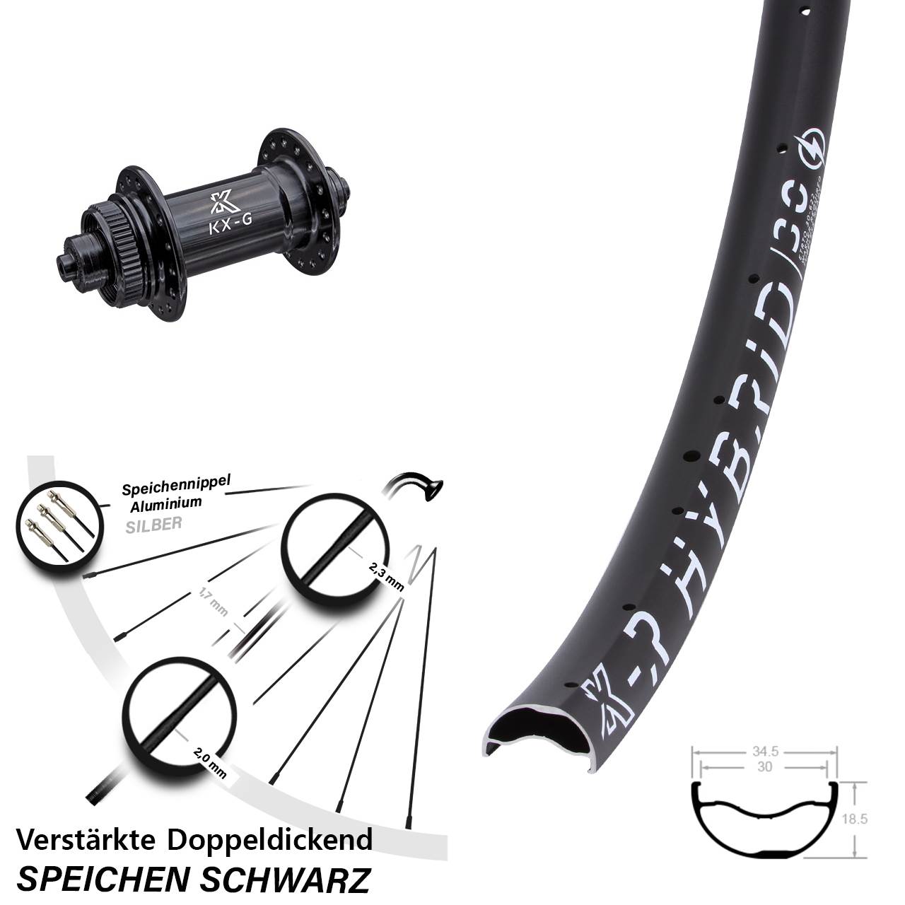 29 Zoll KX-R Hybrid 30 Vorderrad Centerlock QR