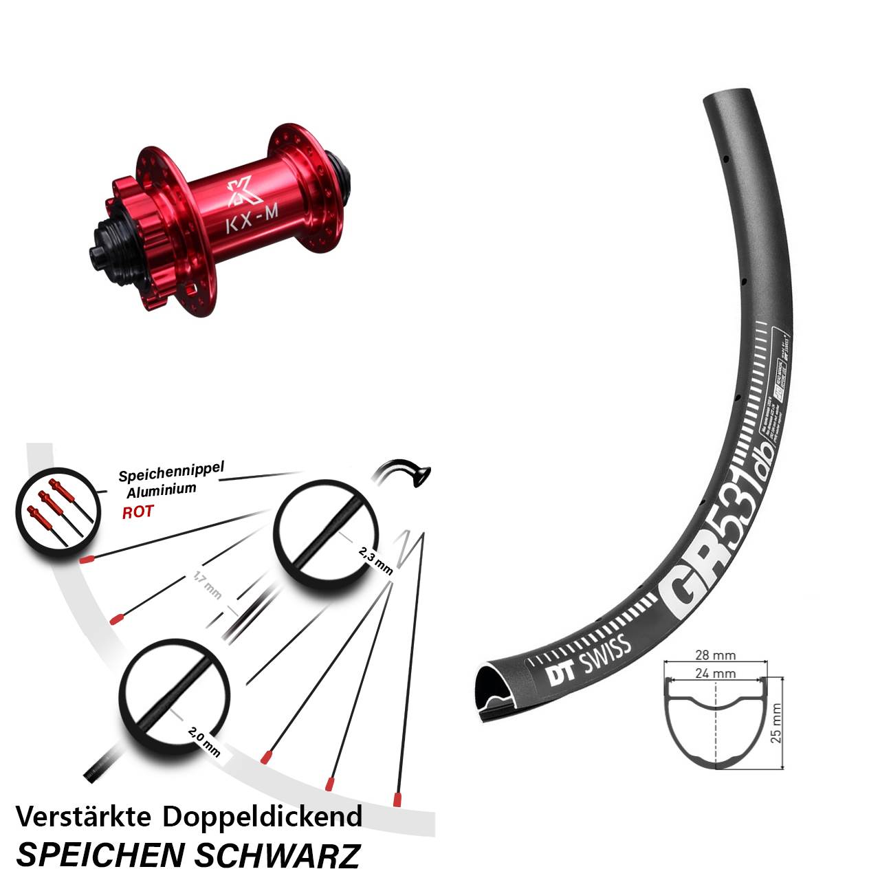 DT Swiss GR 531 KX-M rot 28 Zoll Disc Vorderrad QR