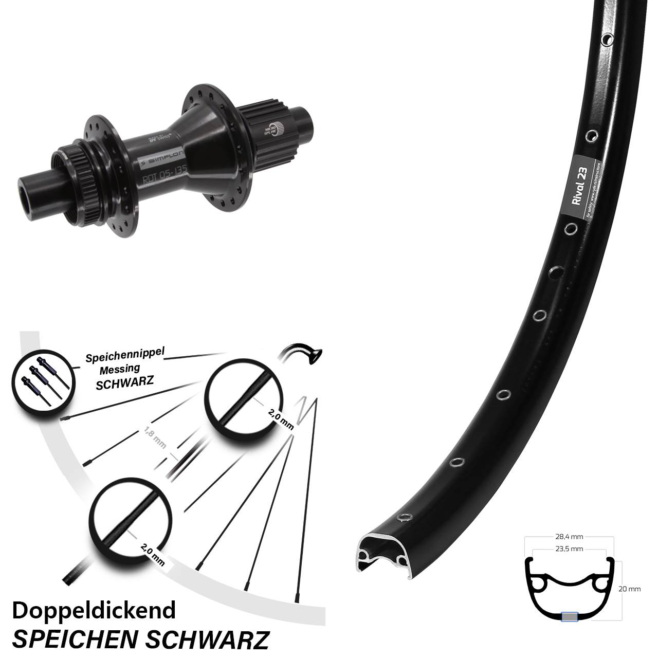 Ryde Rival 23 DT Swiss 370 Hybrid 27,5 Zoll Hinterrad Centerlock 12x142 Micro Spline