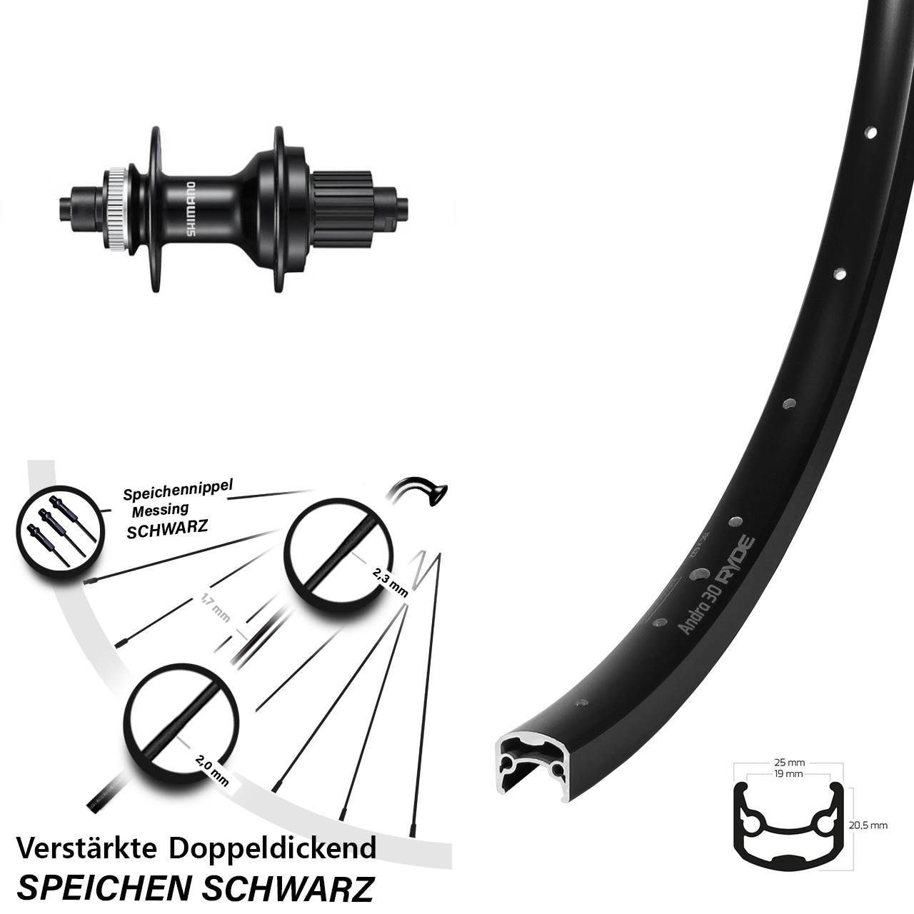 Ryde Andra 30 Disc Shimano FH-MT500 29 Zoll Hinterrad QR Micro Spline