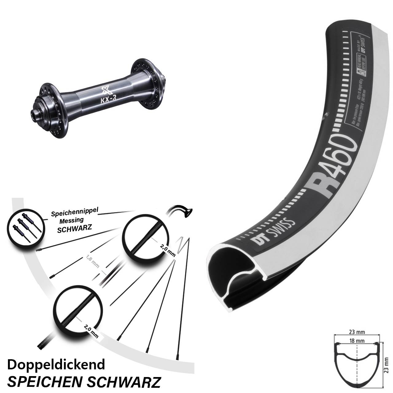 KX-R Rennrad Felgenbremse 5x100 mm DT Swiss R 460 Vorderrad 28 Zoll