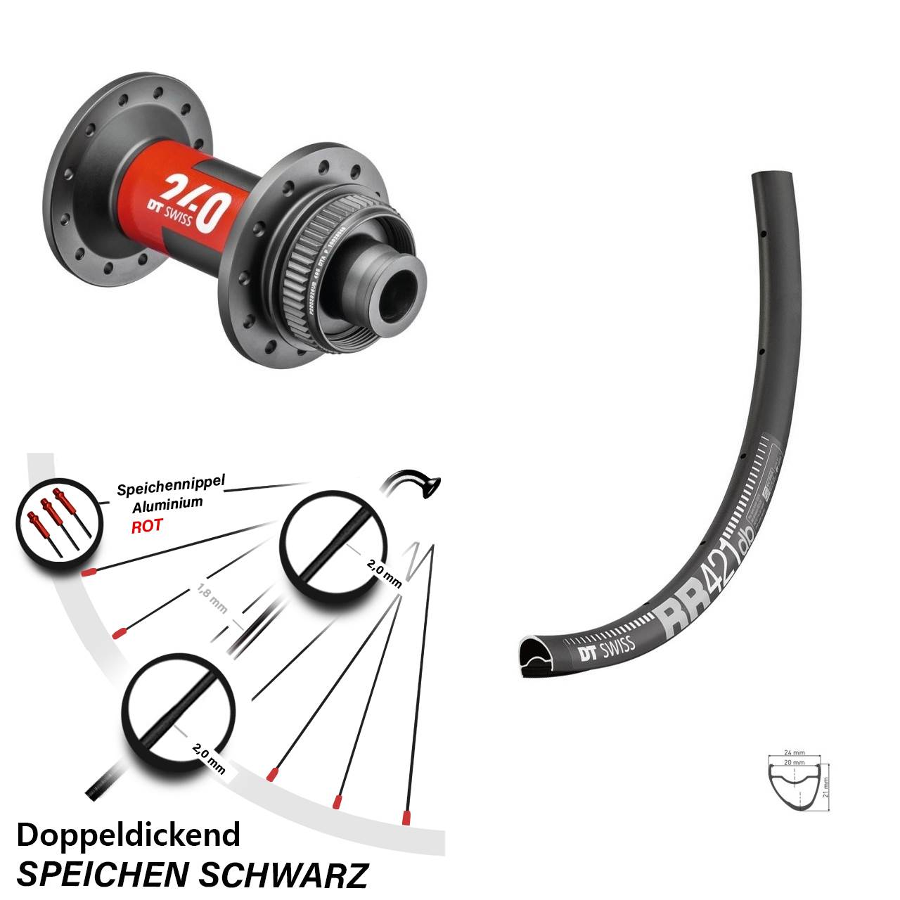 28 Zoll DT Swiss RR421-240 Disc Vorderrad 12x100