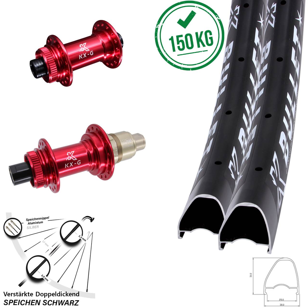 Laufradsatz Centerlock 12x100/142 28 Zoll KX-G Bullet OS rot SRAM XDR