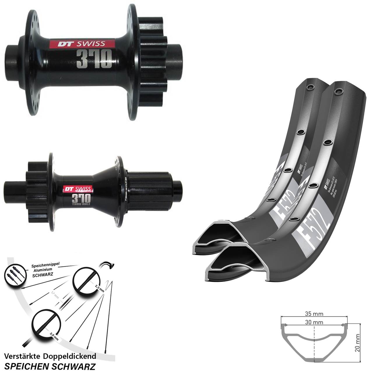 27,5 Zoll DT Swiss F572 DT Swiss 370 Hybrid Laufradsatz 6-Loch 15x100 12x142 8-11 fach