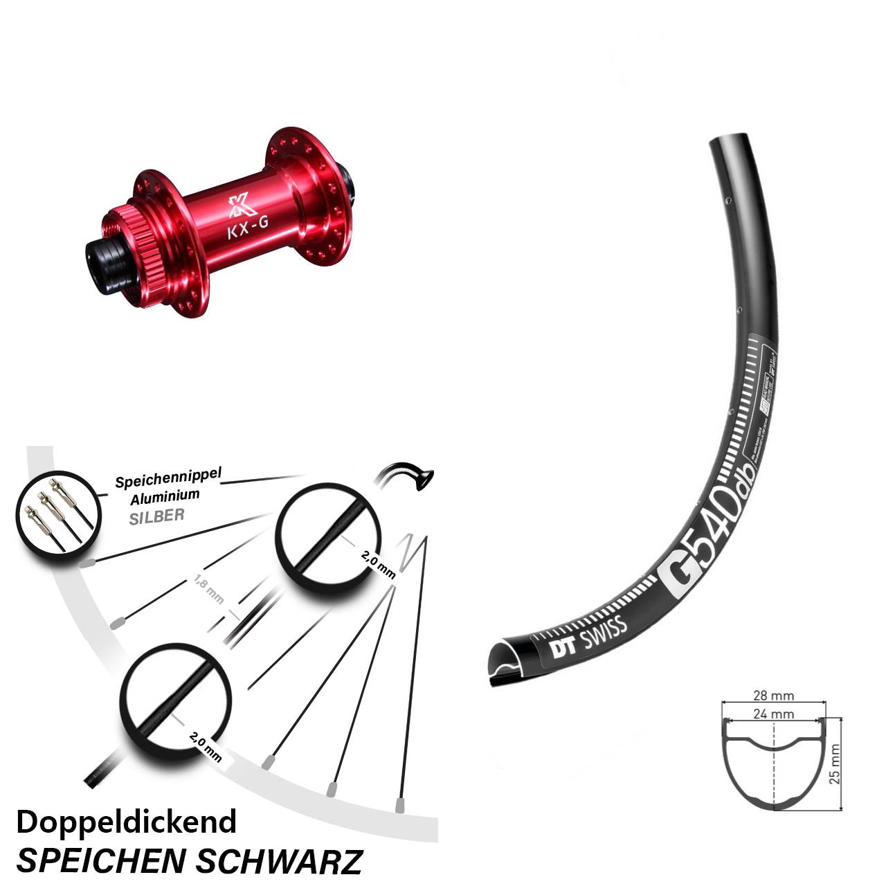 650B DT Swiss G540 KX-G rot Disc Laufrad 12x100
