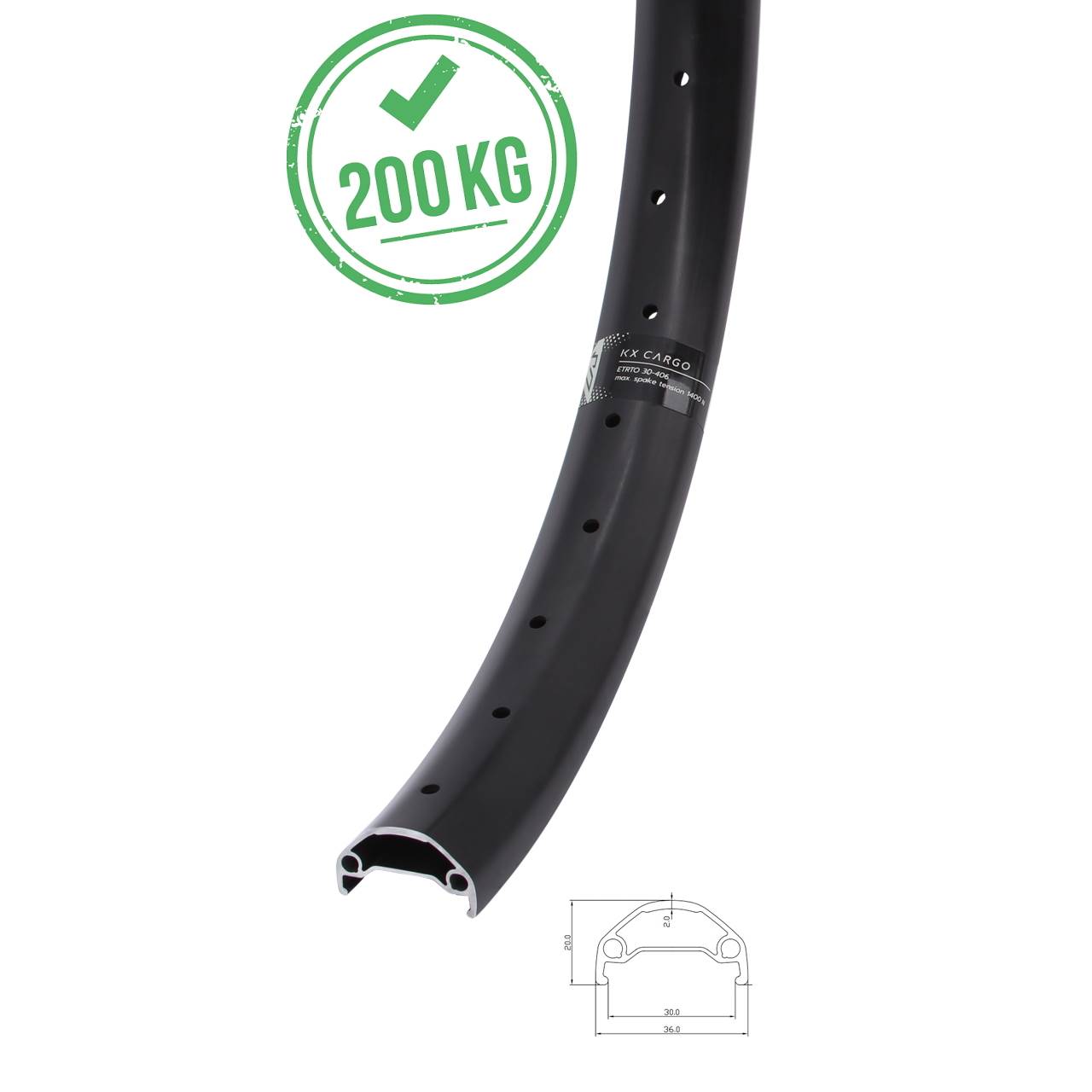 KX Cargo 20 Zoll Felge Lastenrad Scheibenbremse schwarz