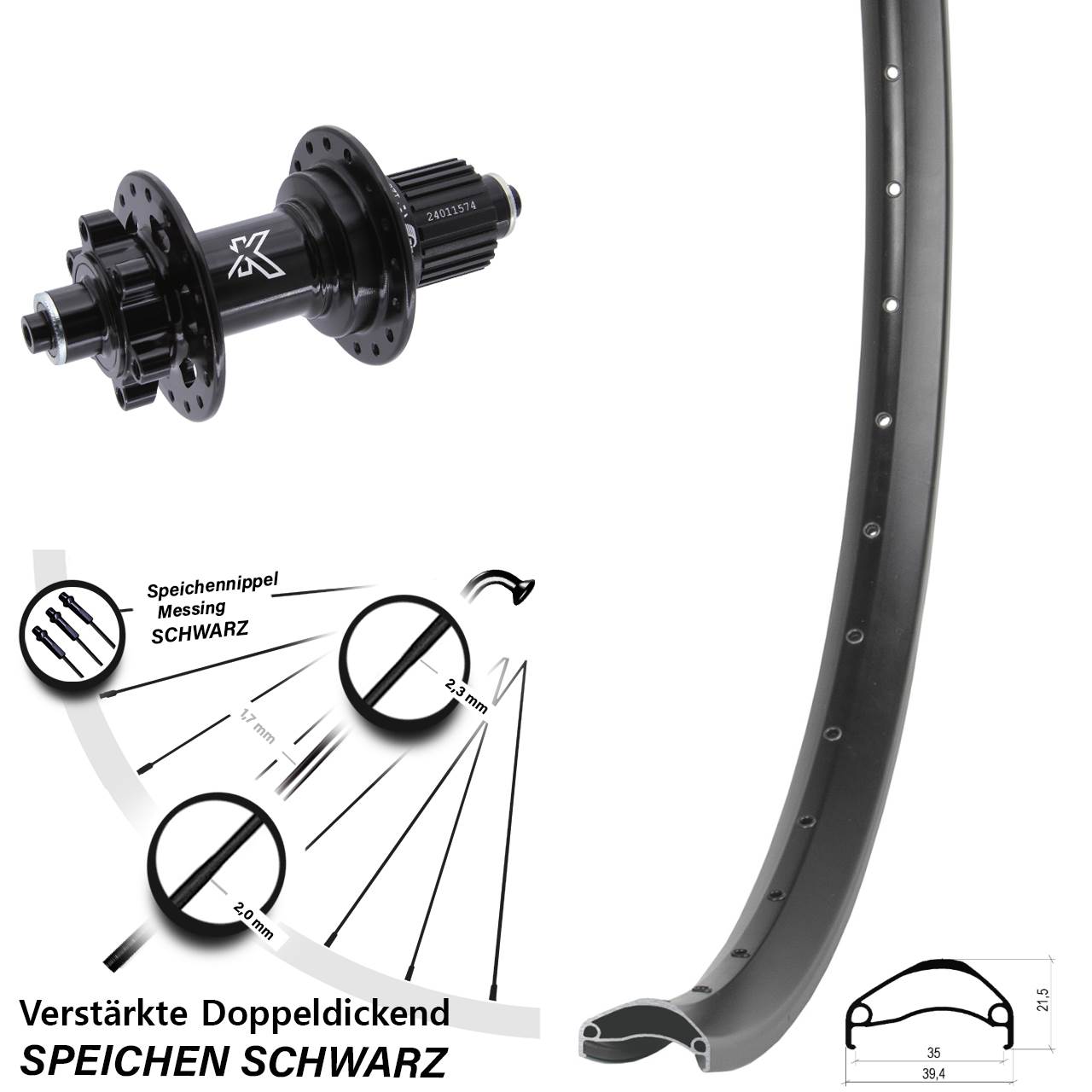27,5 Zoll Ambrosio E35 KX-M 6-Loch Hinterrad für Schnellspanner Shimano Micro Spline