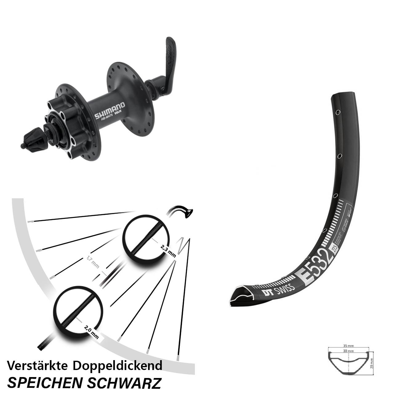 DT Swiss E 532 Shimano Alivio 29 Zoll Disc Vorderrad für Schnellspanner
