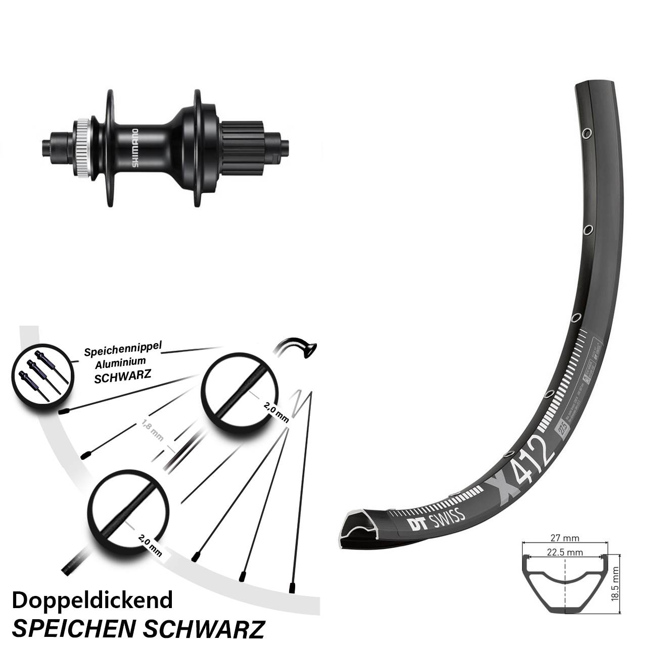 DT Swiss X 412 Shimano FH-MT500 29 Zoll Hinterrad QR Micro Spline