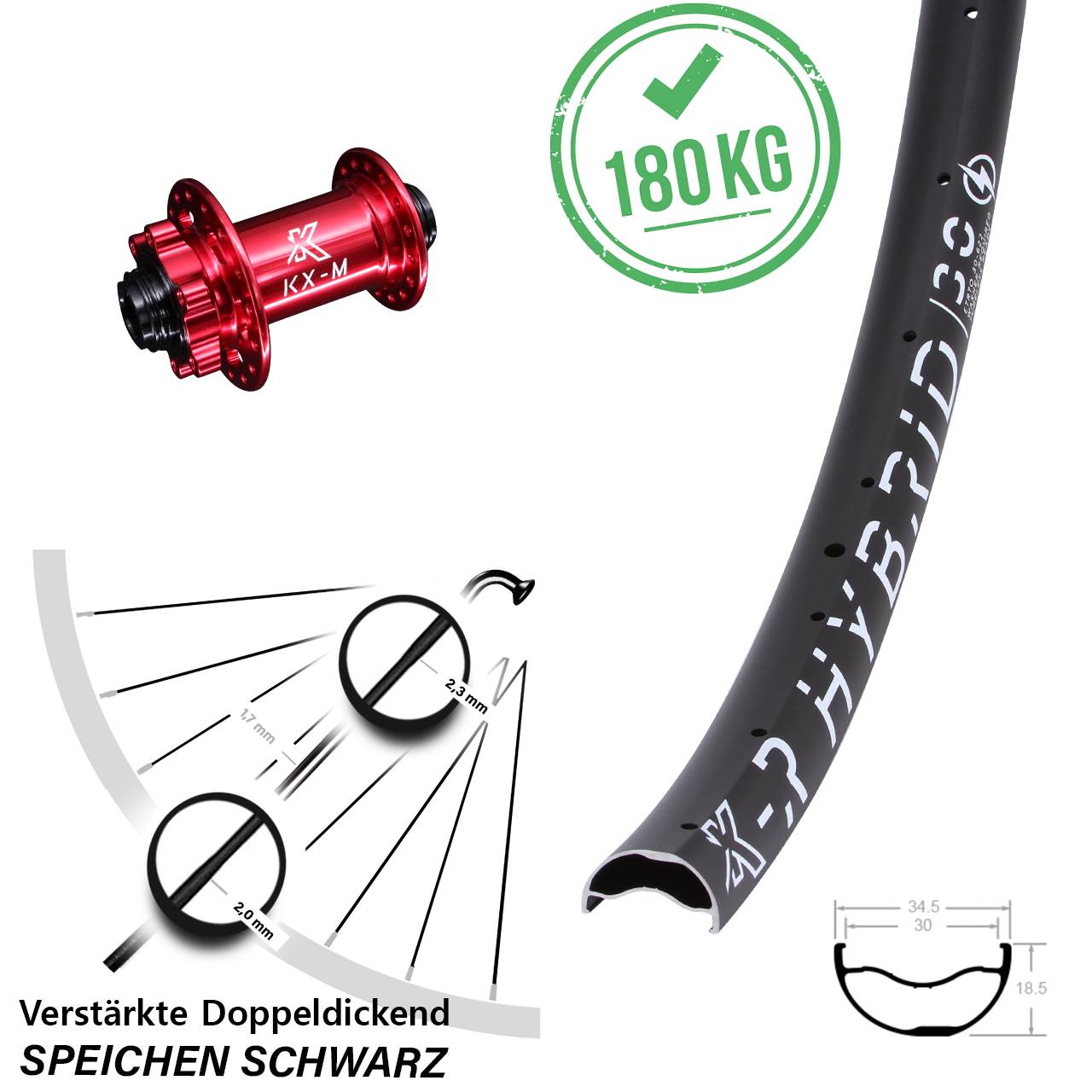 29 Zoll KX-R Hybrid 30 rot Disc Laufrad 15x100