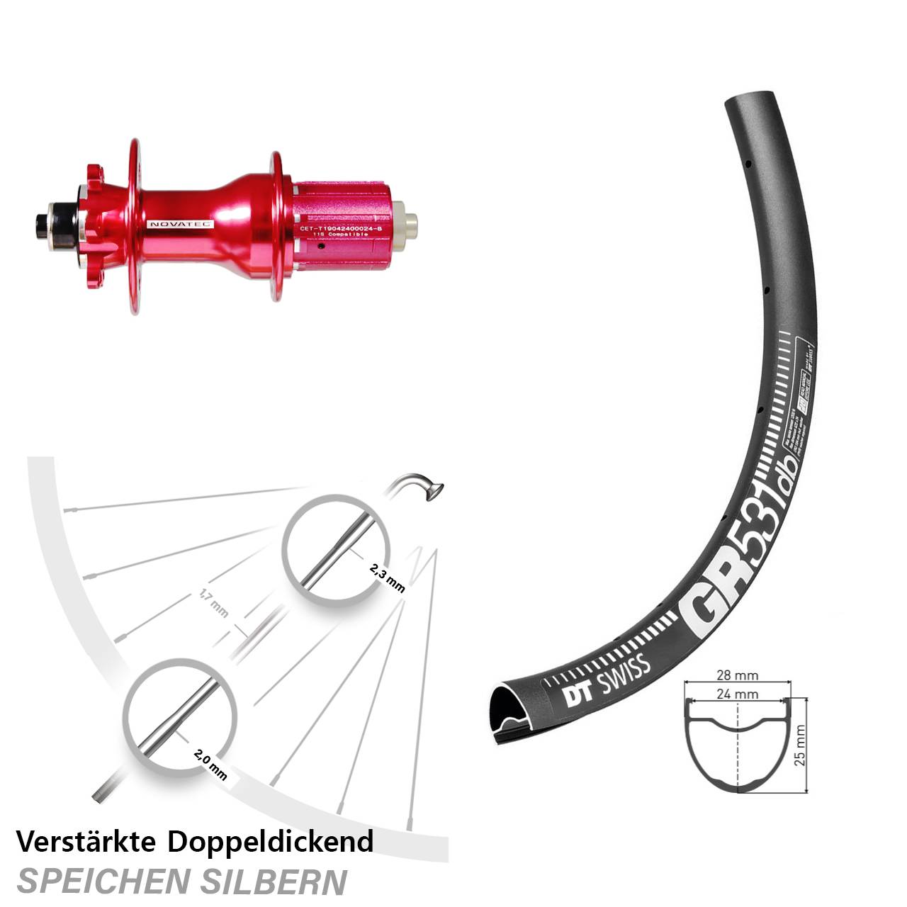 DT Swiss GR 531 Novatec D792SB 29 Zoll Hinterrad 6-Loch für Schnellspanner 8-12 fach HG
