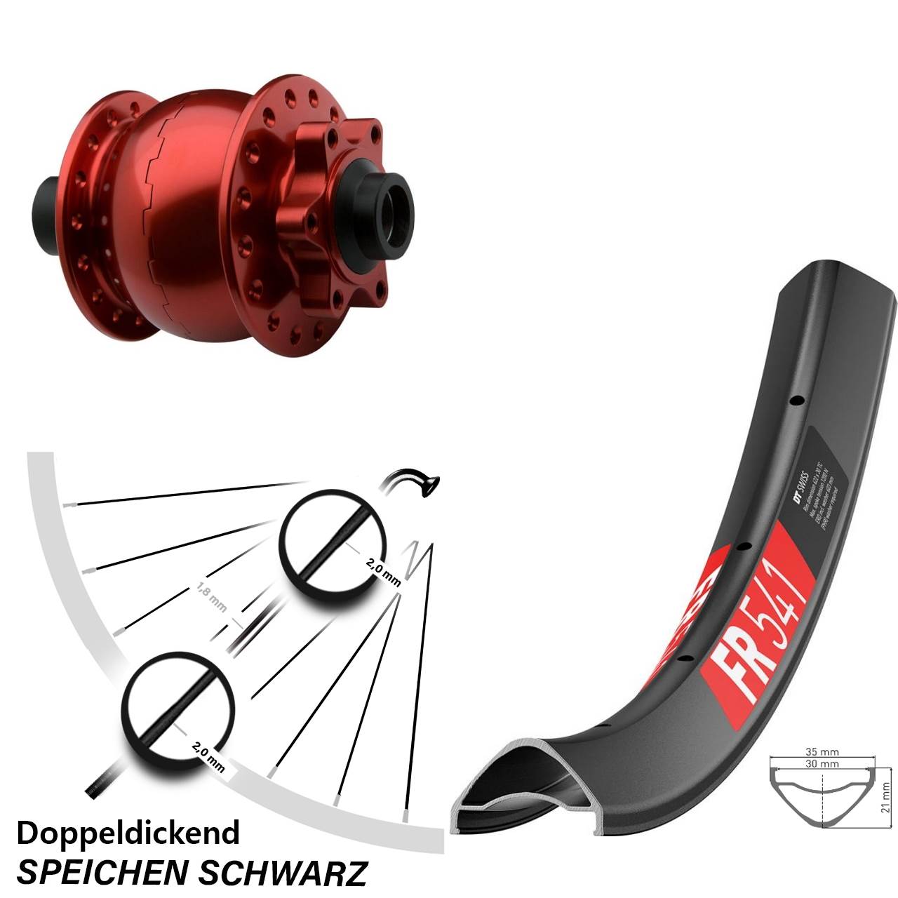 Disc Laufrad mit Nabendynamo 29 Zoll DT Swiss FR 541 SON 28 rot 15x100