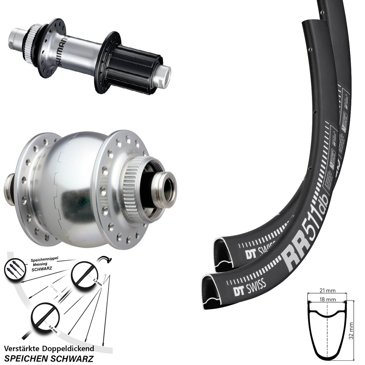 DT Swiss RR 511 silbern Shimano FH-RS770 SON 28 Zoll Laufradsatz 12x100/142 8-12 fach
