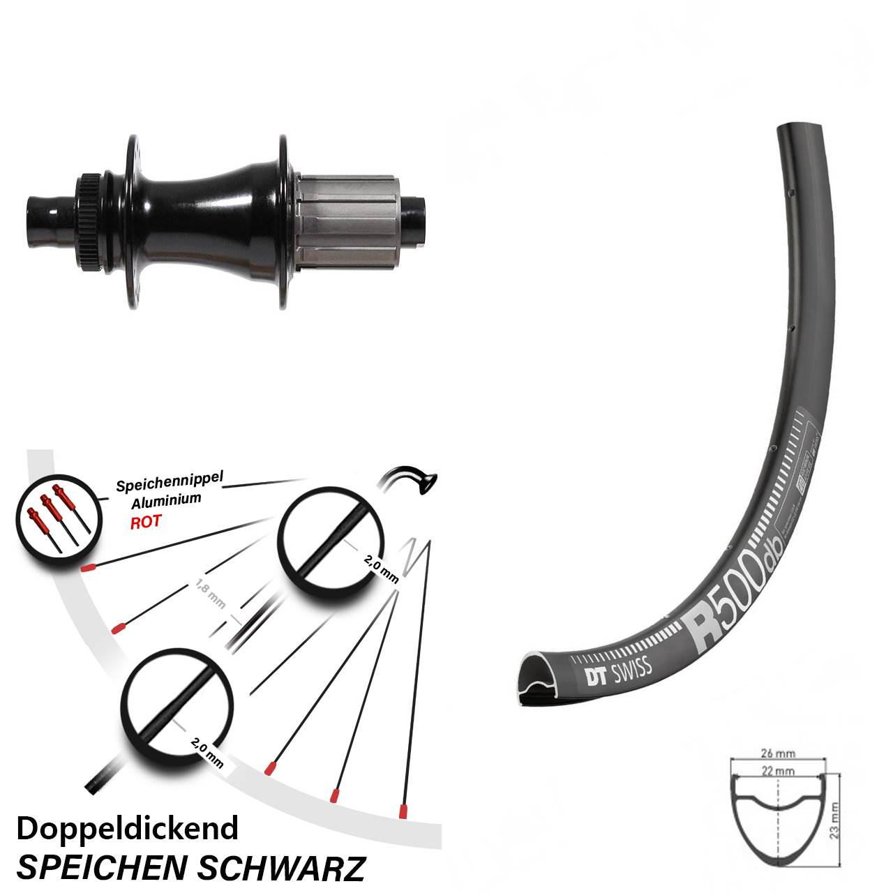 29 Zoll DT Swiss R 500 Formula CL-142S Centerlock Hinterrad 12x142 8-11 fach