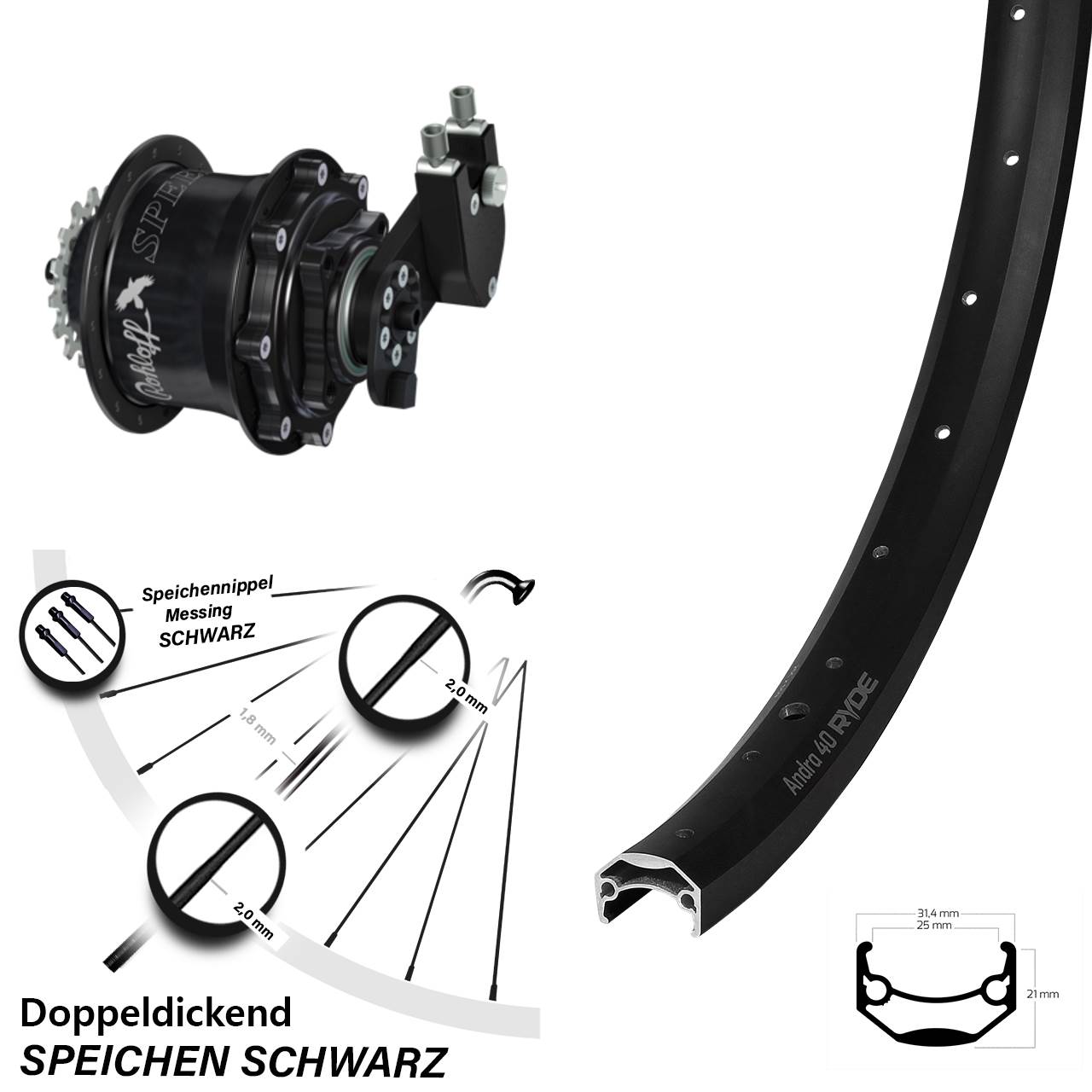 28 Zoll Ryde Andra 40 Disc Hinterrad mit Rohloff Speedhub CC DB OEM