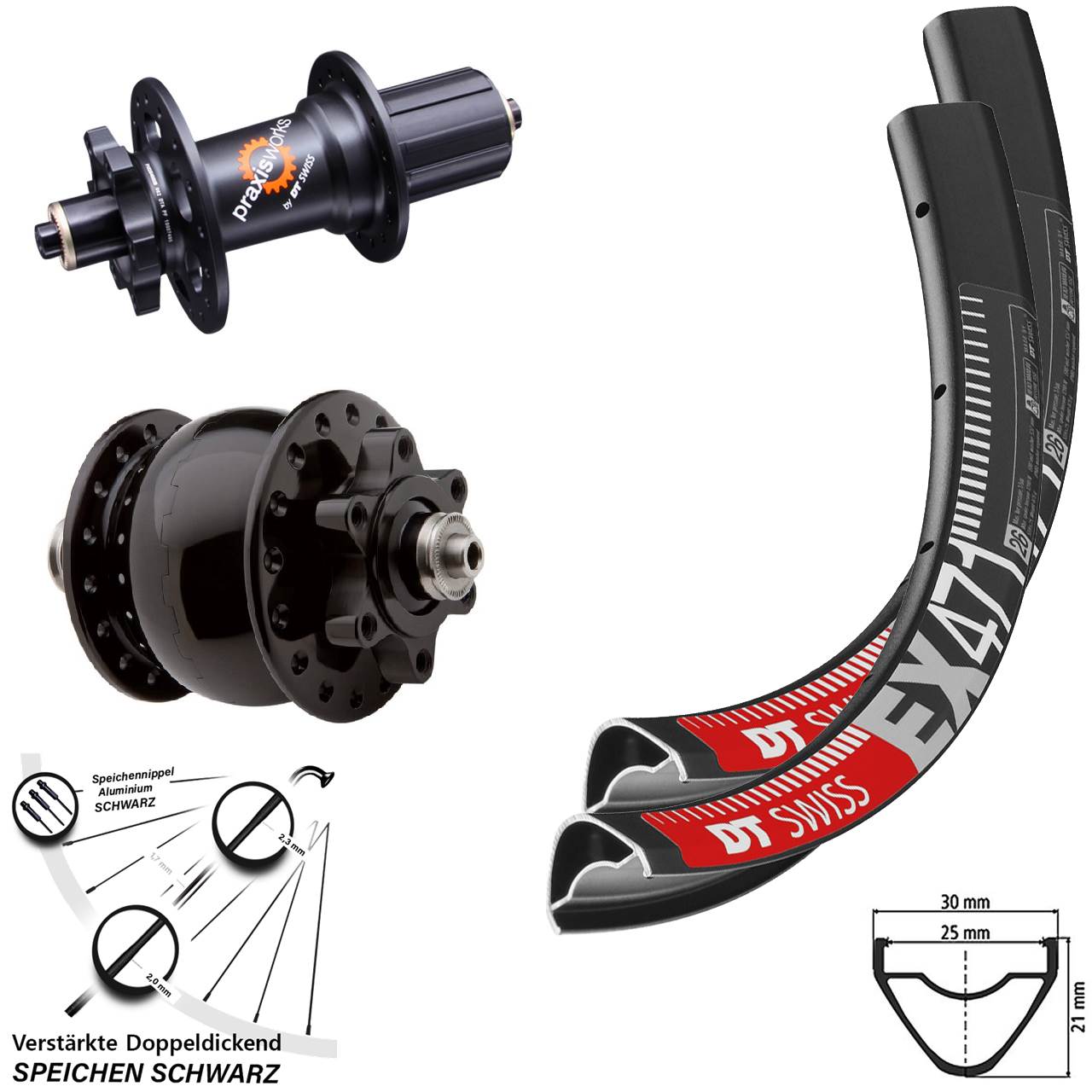 Laufradsatz QR 26 Zoll DT Swiss EX471-350 6-Loch 5x135 HG SON 28 8-11fach