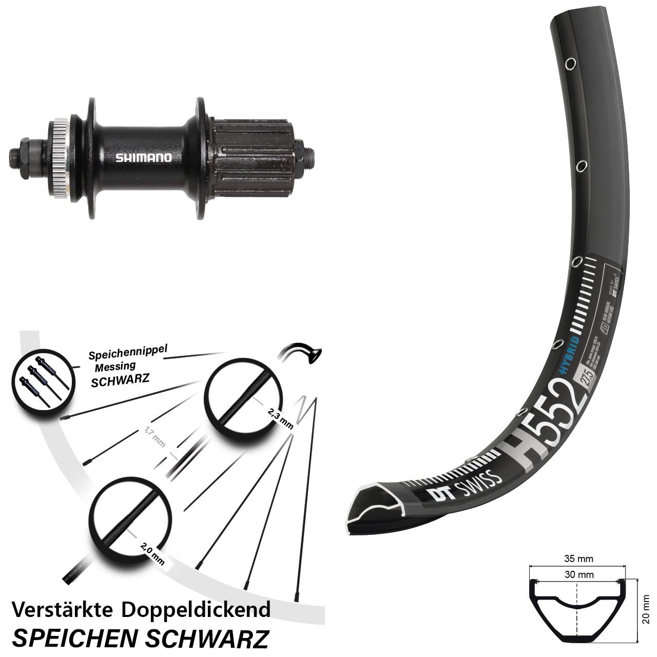 Disc Hinterrad 29 Zoll DT Swiss H552 Shimano FH-UR600 schwarz 8-12 fach HG QR
