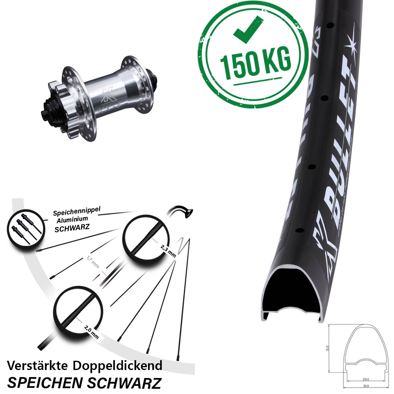 6-Loch Vorderrad 28 Zoll KX-E Bullet verstärkt QR