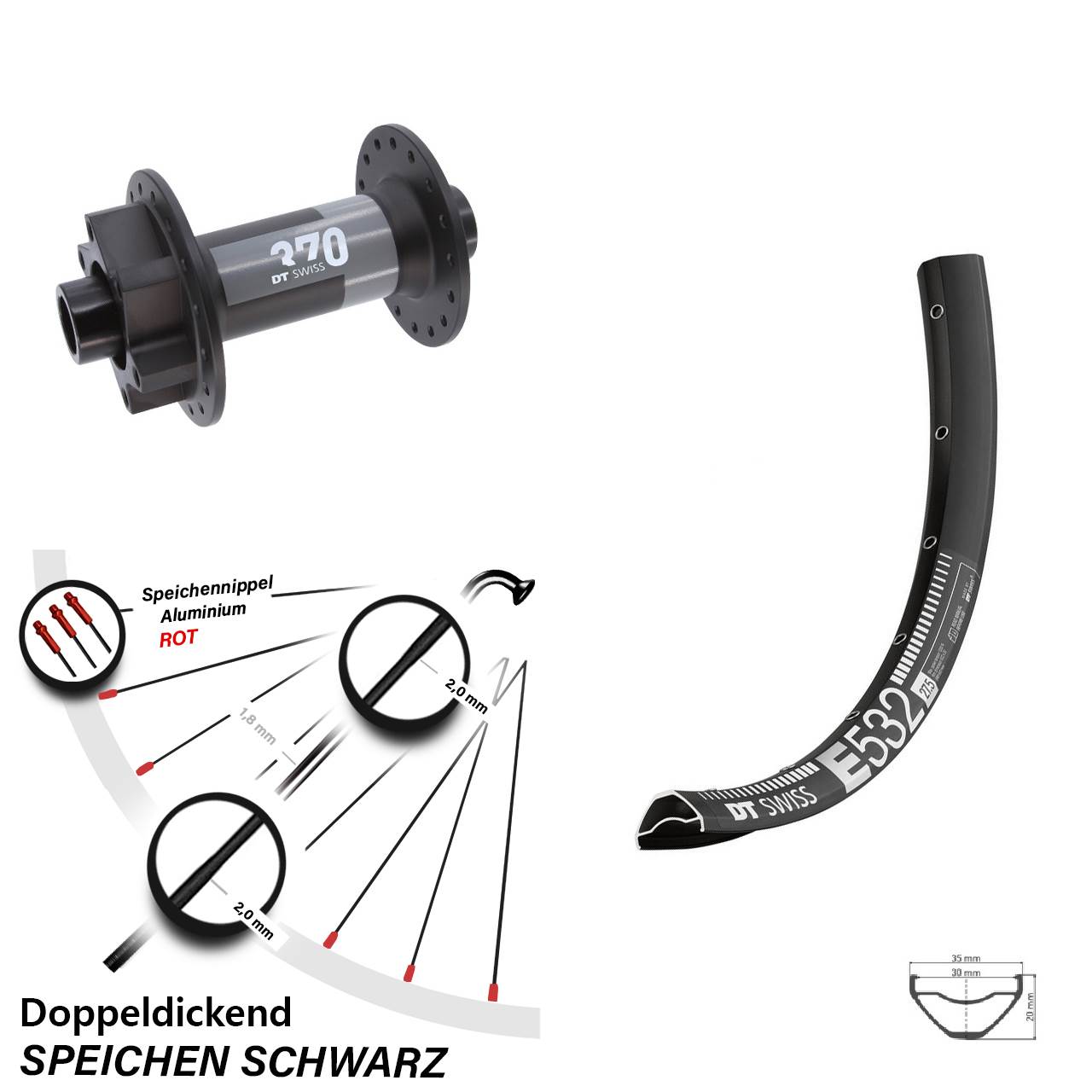 Disc Laufrad 27,5 Zoll DT Swiss E 532 DT Swiss 370 15x110 Boost