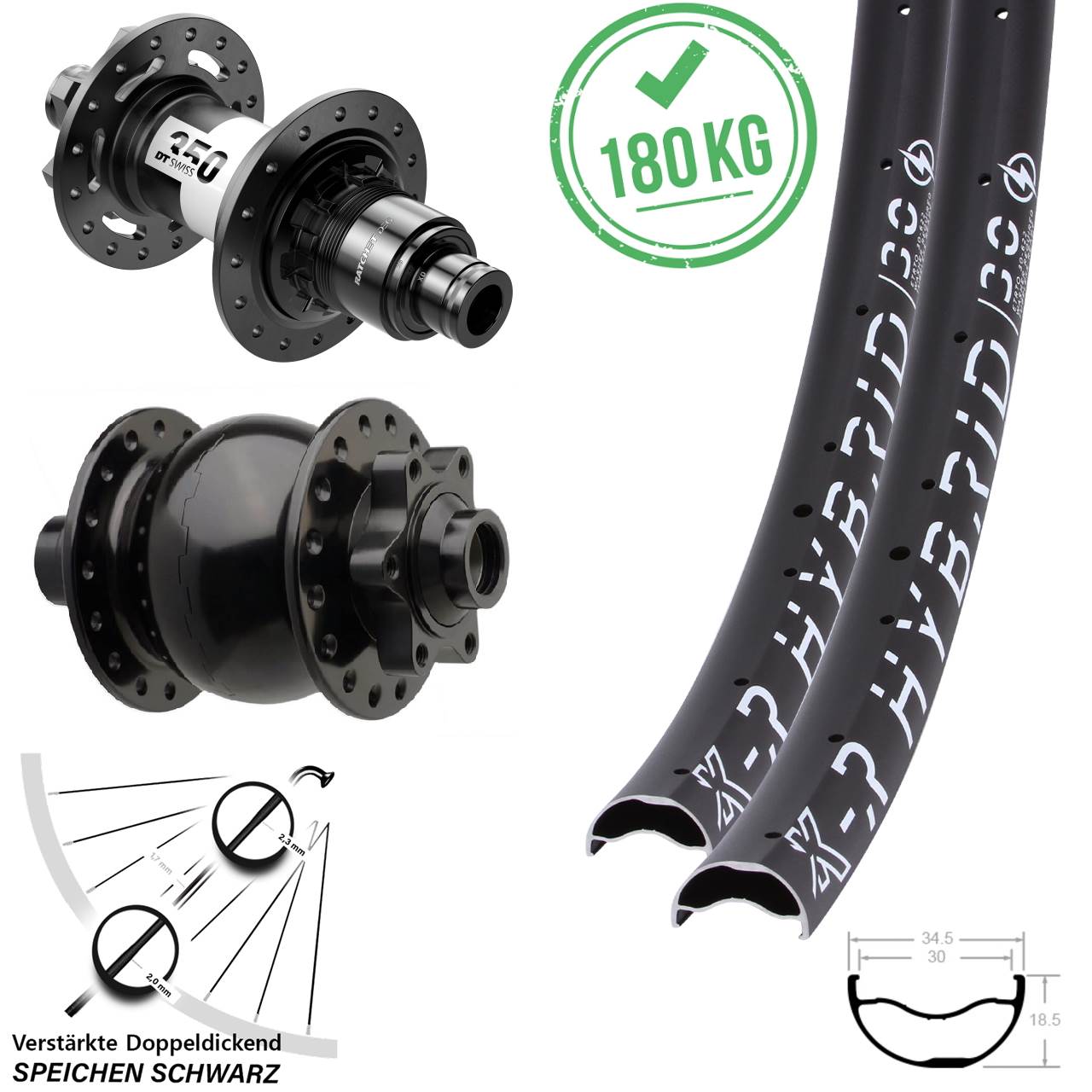 29 Zoll KX-R Hybrid 30 DT Swiss 350 DEG 72 SON 28 6-Loch Laufradsatz 15x110 12x148 XD 11