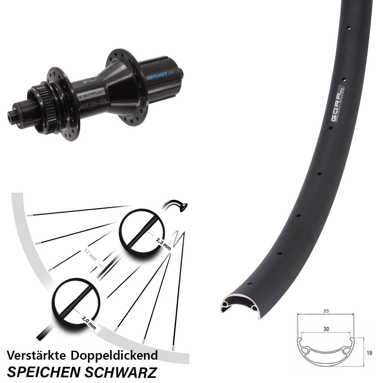 650B Gora 30 DT Swiss 370 Hybrid Centerlock Hinterrad für Schnellspanner 8-11 fach