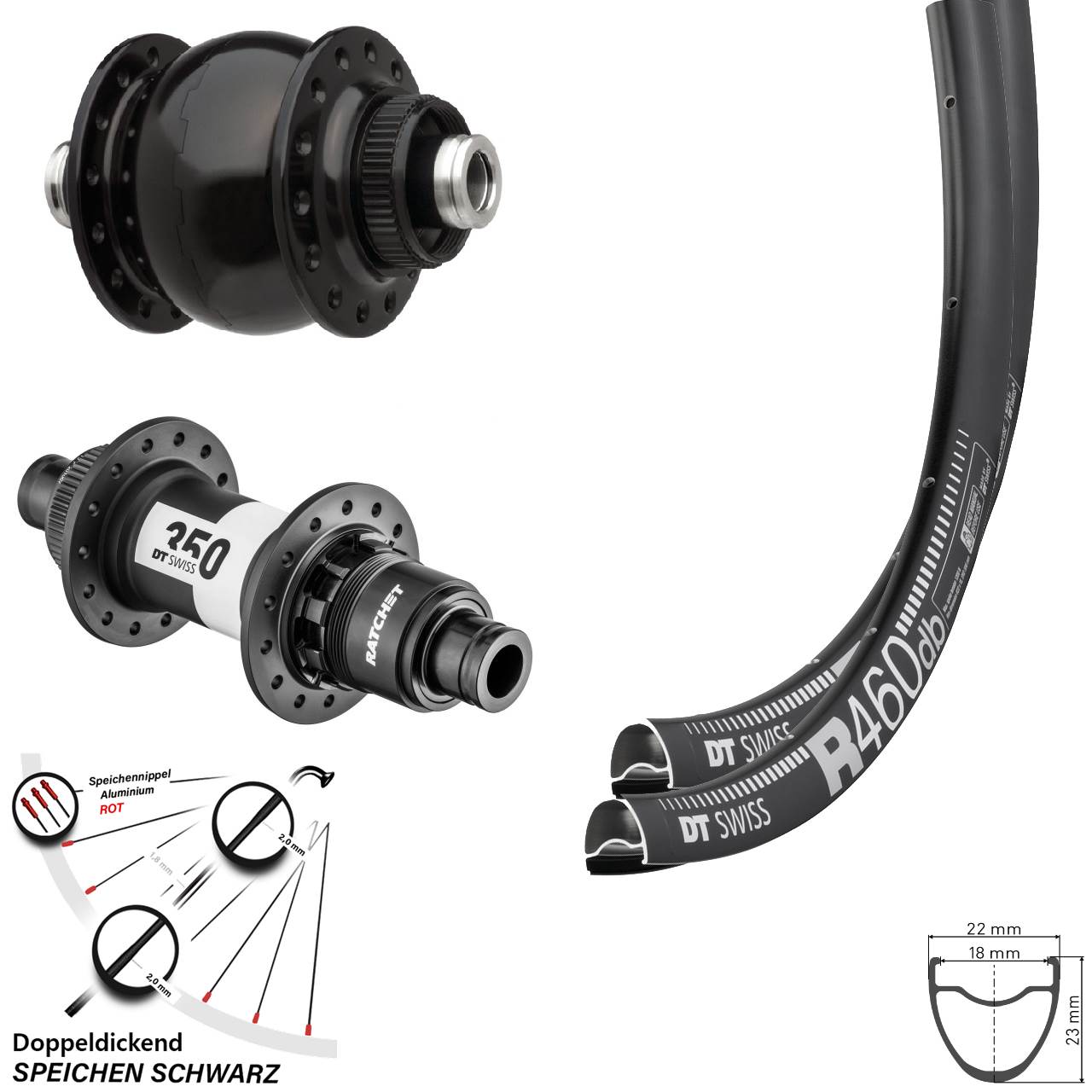 DT Swiss R460 Disc 350 Ratchet 36 SON delux 28 Zoll Laufradsatz Disc 12x100/142 SRAM XDR