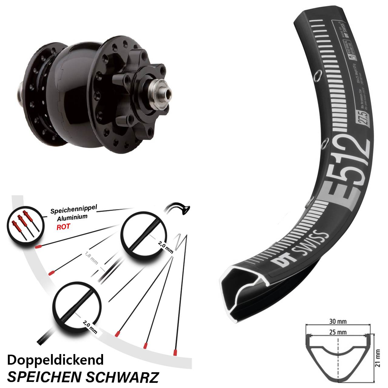 Vorderrad mit Nabendynamo 29 Zoll DT Swiss E 512 Son28
