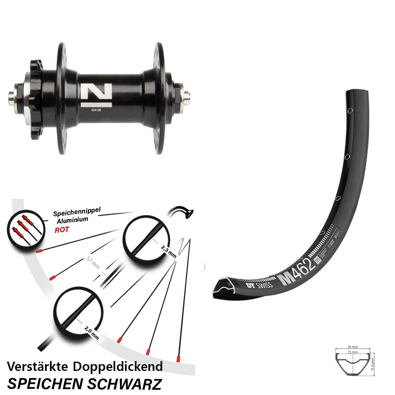 6-Loch Vorderrad 27,5 Zoll DT Swiss M462 Novatec D041 QR