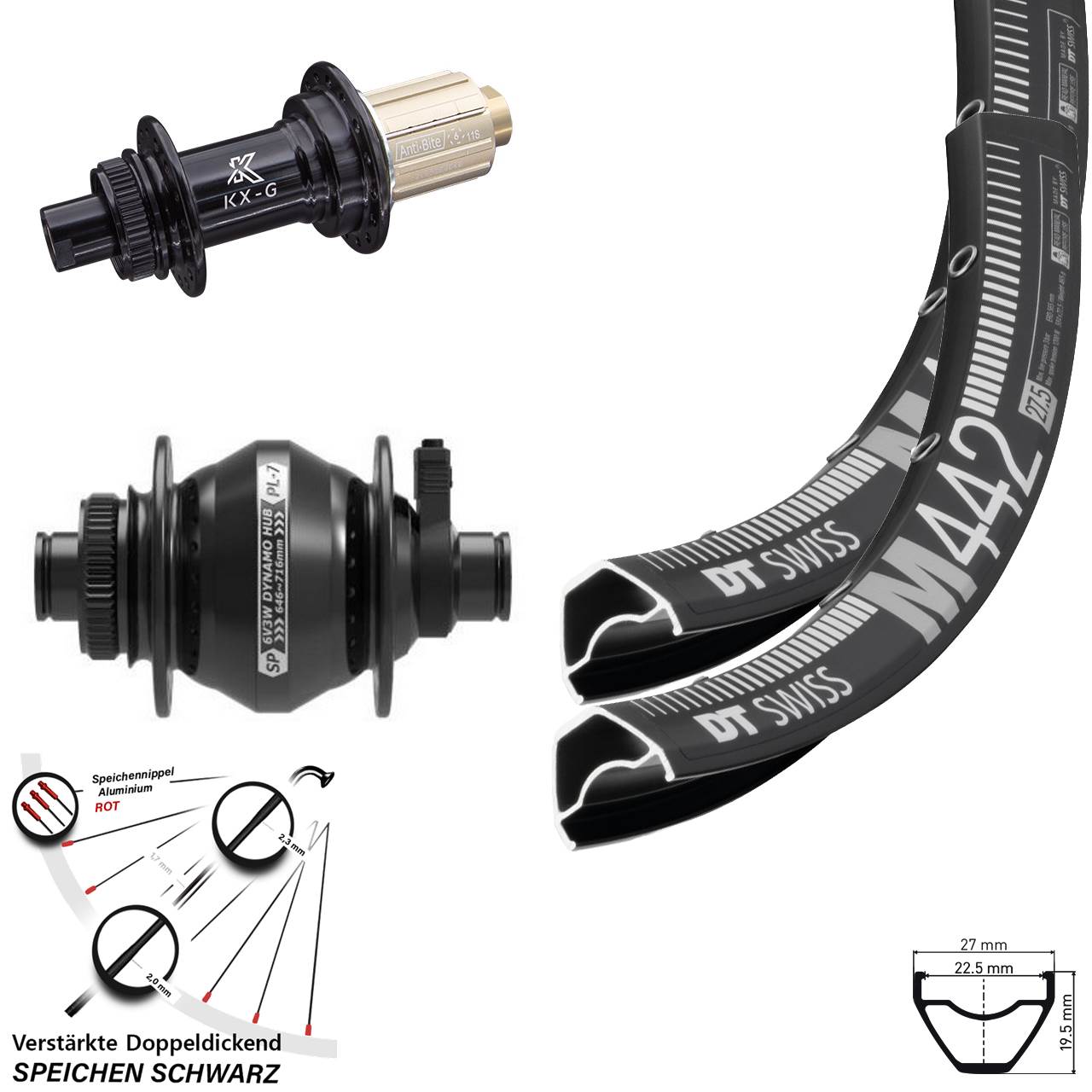 DT Swiss M 442 KX-G Shutter PL-7 28-29 Zoll Laufradsatz Centerlock 12x100/142 8-12 fach